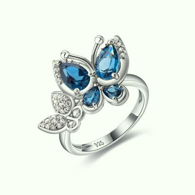 Double Bague En Argent 925 Avec Papillon Et Zircon - Neuf Avec étiquettes - Bijou Fantaisie élégant