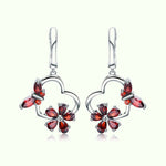 Boucles d'Oreilles Papillon Grenat Argent - Vignette | Esprit Papillon