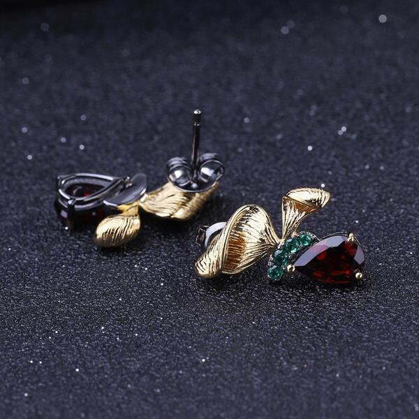 Boucle d'Oreille Grenat Or Papillon