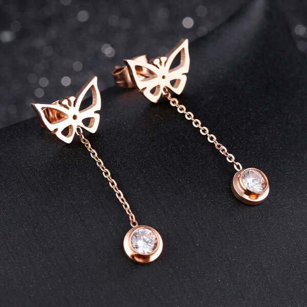 Boucles d'Oreilles Papillon Pendantes Or Rose