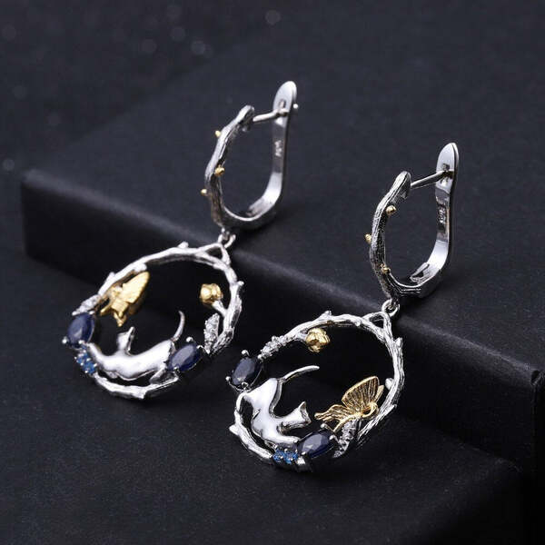 Boucle d'Oreille Papillon Saphir