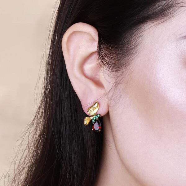 Boucles d'Oreilles Grenat Or femme