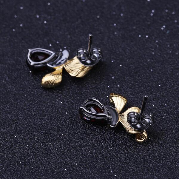 Boucles d'Oreilles Papillon noire Grenat Or