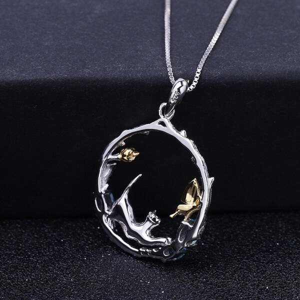Collier Argent Topaze Papillon