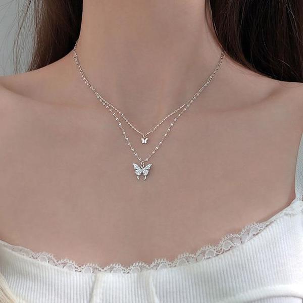 Coffret Cadeau Collier Double Couche Argent Papillon Kuromi