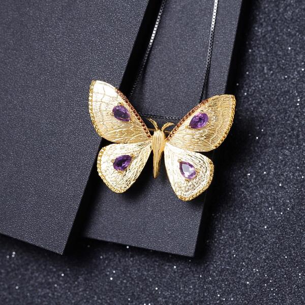 Collier Papillon Améthyste Or