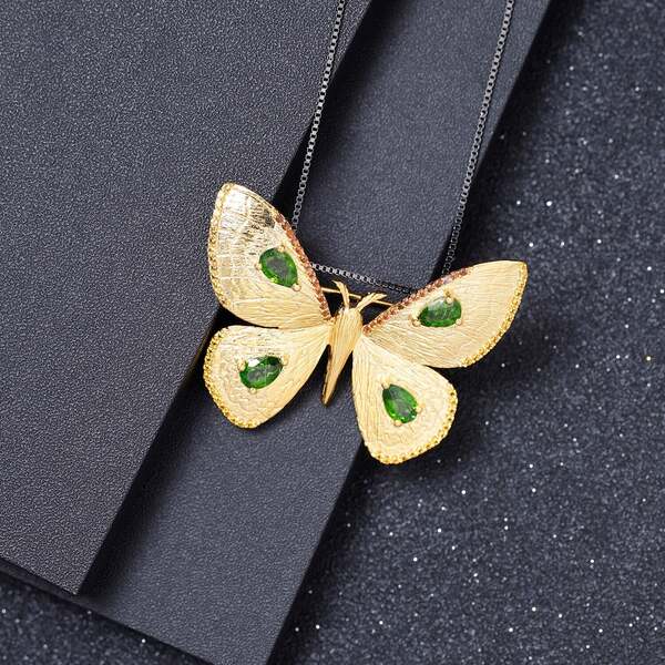 Collier Papillon Or Diopside