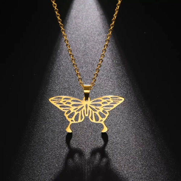 Collier Papillon Origami Or