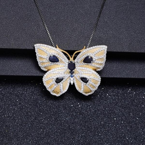 Collier Papillon Saphir Bleu
