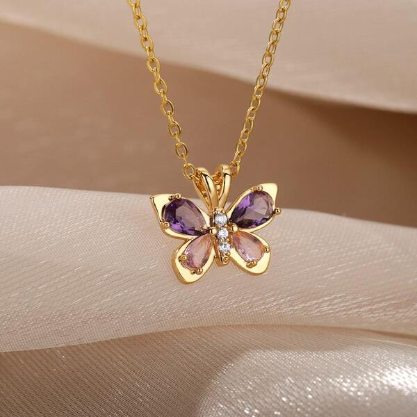 Collier Papillon Zircon or