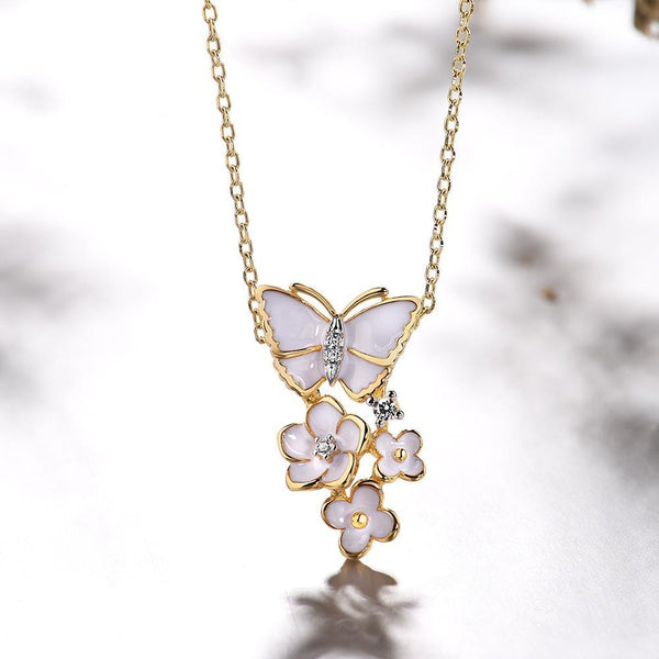 Pendentif Papillon Orchidées blanches