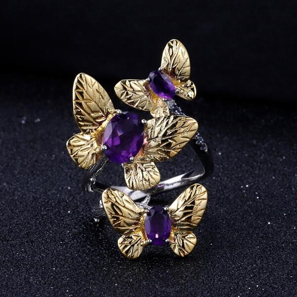Bague Trois Papillons Améthyste