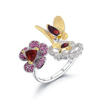 Fine Stone Flowers and Butterfly Ring - Vignette | Esprit Papillon