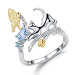 Blue Topaz Butterfly and Cat Ring - Vignette | Esprit Papillon