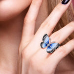 Bague femme bleu papillon