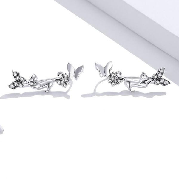 Boucles d'Oreilles Chat Papillon