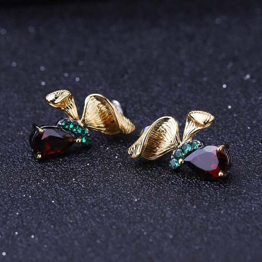 Boucles d'Oreilles Grenat Papillon Or