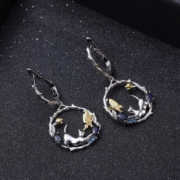 Boucles d'Oreilles Papillon Chat Saphir