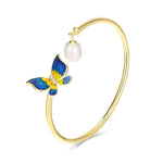 Butterfly Bangle Bracelet with Pearl (Adjustable) - Vignette | Esprit Papillon