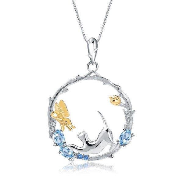 Collier Topaze Papillon et Chat