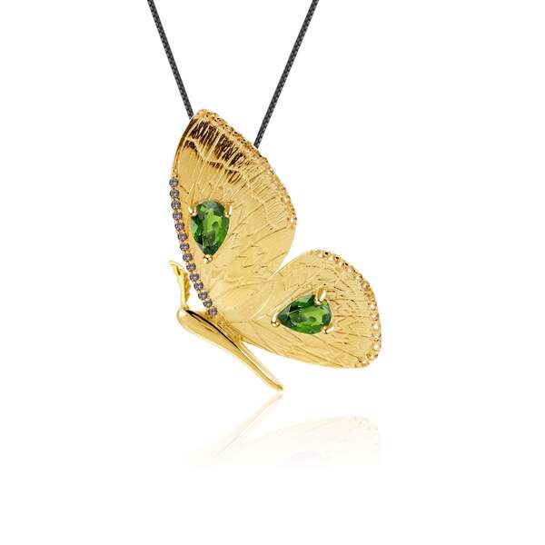 Collier Papillon Diopside Or