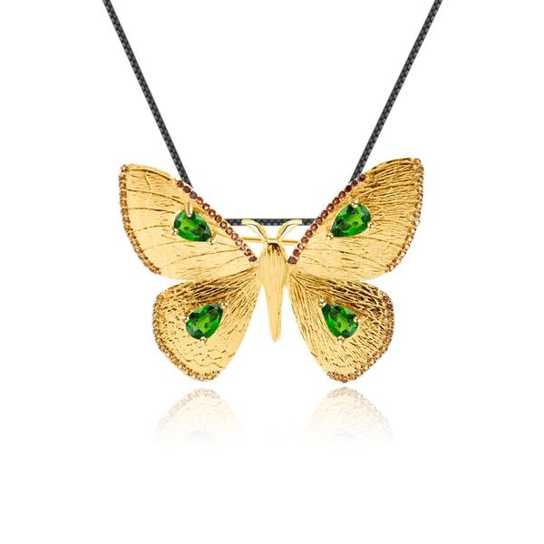 Collier Papillon Or Diopside