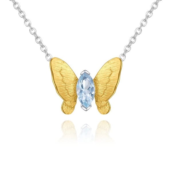 Collier Papillon Cristal Topaze Bleu Ciel