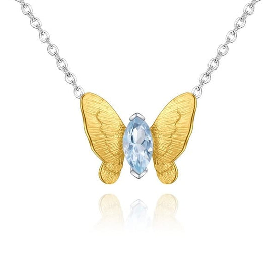 Collier Papillon Cristal Topaze Bleu Ciel