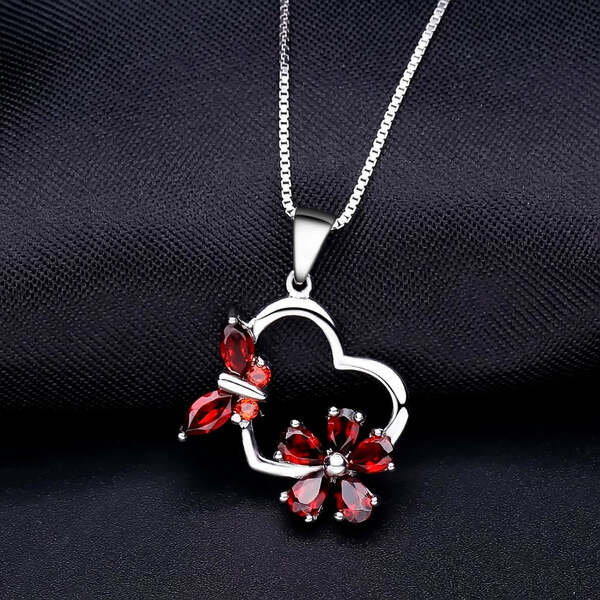 Collier Papillon Grenat Argent