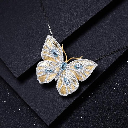 Collier Papillon Topaze bleu